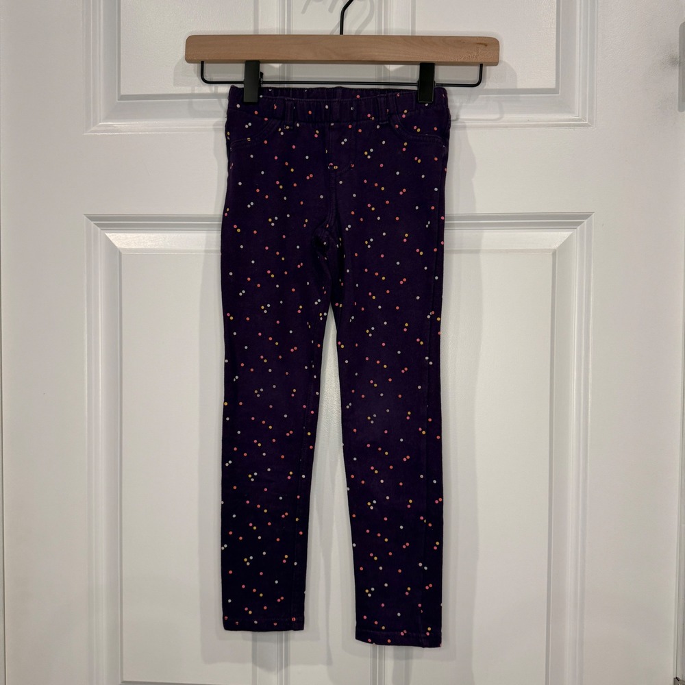 Cat & Jack Girls Purple Polka Dot Leggings Pull On Pants Size 5T‎